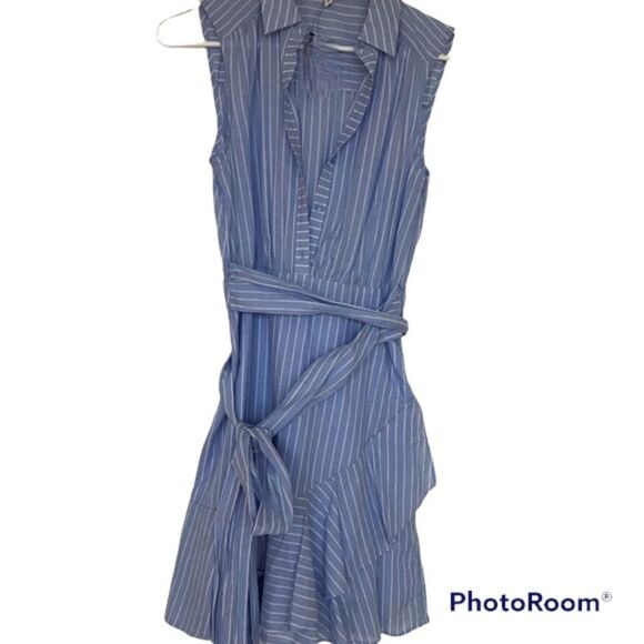 ✨ Striped Cotton Ruffle Wrap Shirt Dress✨ - Picture 3 of 5